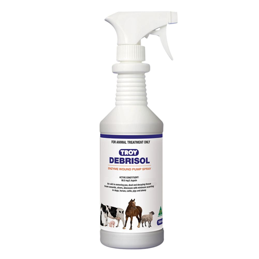 Troy Debrisol 500ml wound pump spray bottle on a white background