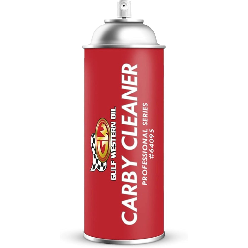 Red can of Gulf Western Oil Carby Cleaner on a white background