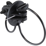 Black plastic clip with a wire on a white background