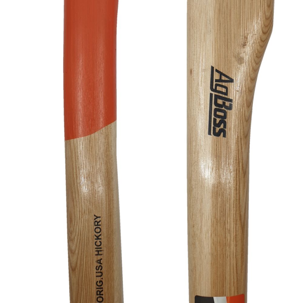 Wooden axe handle with red accent and 'AGBOSS' branding on a white background