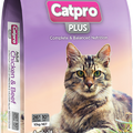 Catpro Plus cat food package with a cat on the label