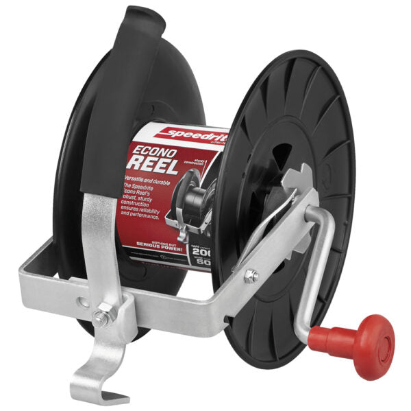 Speedrite Econo Reel with black and red design on a white background