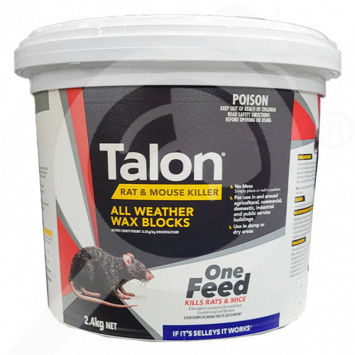 Talon rat and mouse killer container with label on a white background