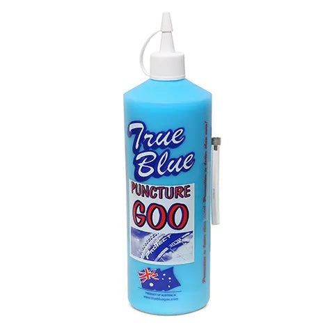 Bottle of 1 litre True Blue Puncture Goo on a white background
