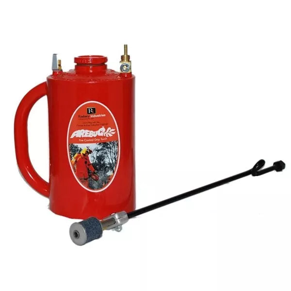 Red fire backburner with a long nozzle on a white background