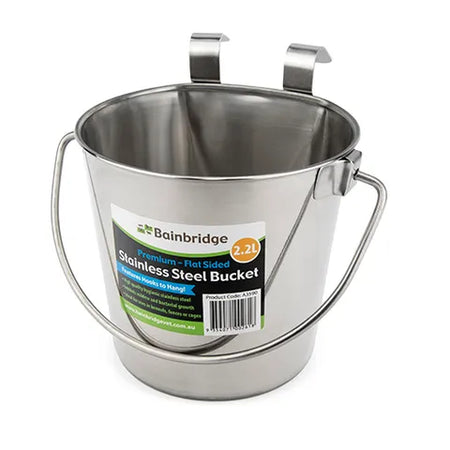 Flat Sided Stainless Bucket with 2 Hooks to Hang With