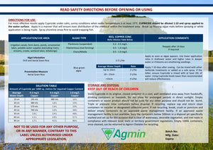 Agmin algiicide label with safety directions and application information.