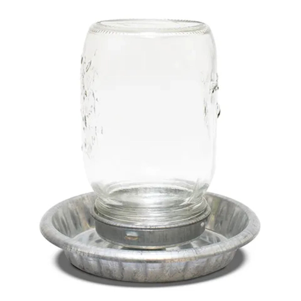 Galvanised Chick Drinker with Glass Mason Jar Animal Accessories Bainbridge Pty Ltd