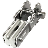 Metallic spring mechanism on a white background