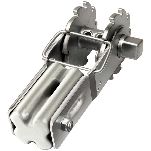Metallic spring mechanism on a white background