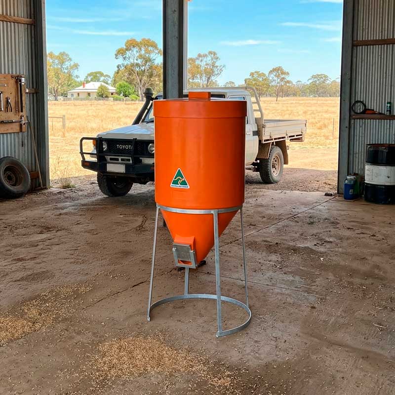 15173 - Hardware - Silo with Lid & Gal Stand - 200L - Black - Austral Ag