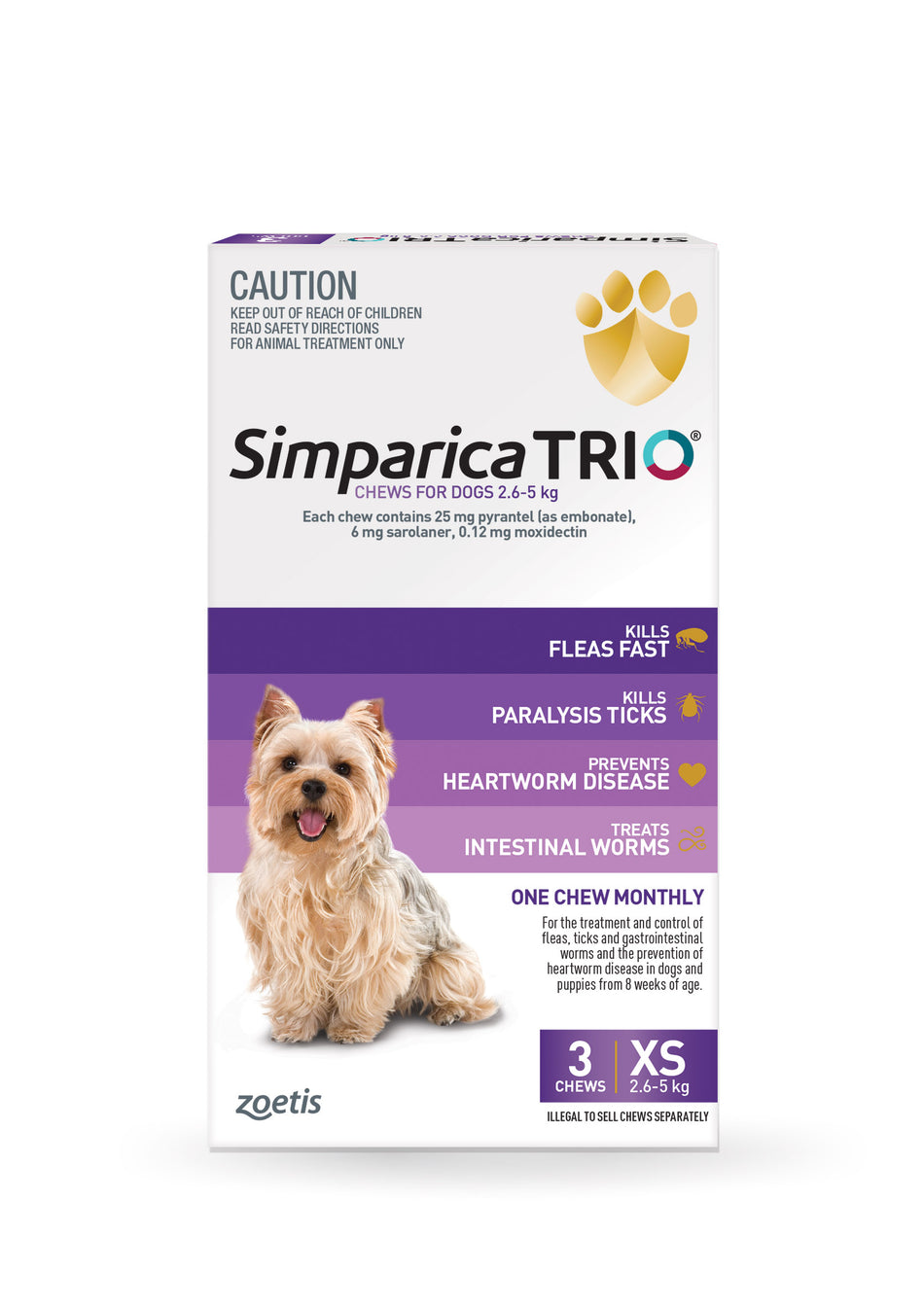 Simparica Trio 2.65kg  3 Pack  Austral Ag Purple  