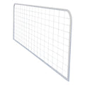 Metal fence gate with grid design on a white background