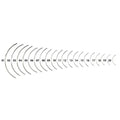 Set of 20 metal suture needles on a white background