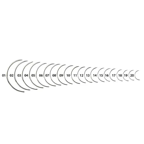Set of 20 circular sutures with numbers on a white background