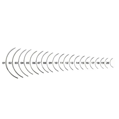 Set of 20 circular suture needles with numbers 01-20 on a white background