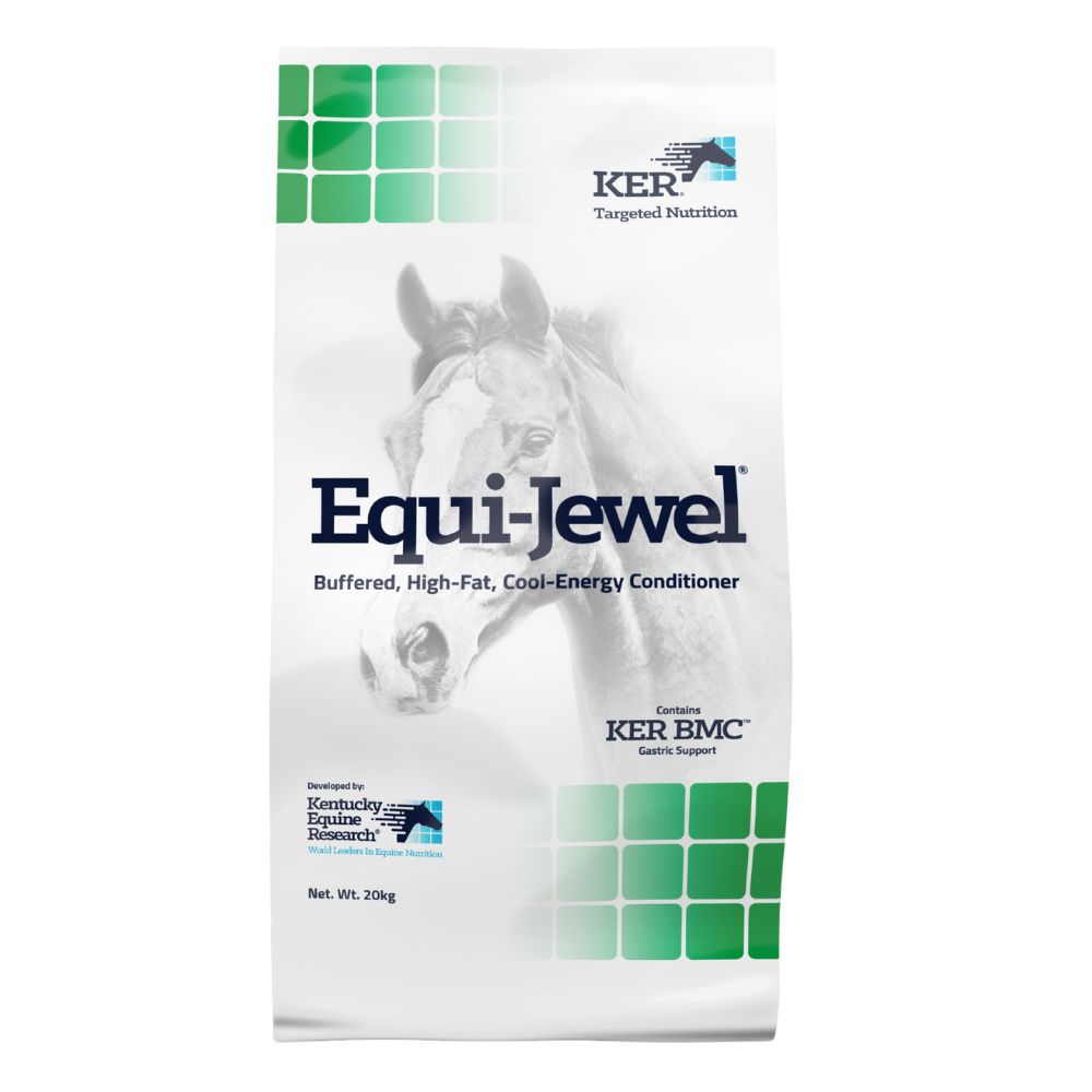 Package of 20kg Equi-Jewel horse feed supplement with a horse image on a white background
