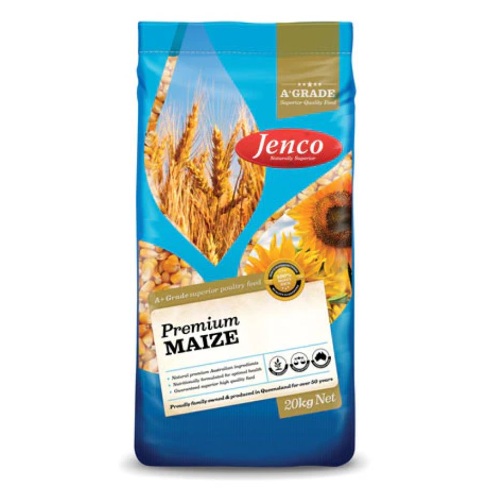 Jenco Premium Maize packaging with blue and gold design on a white background