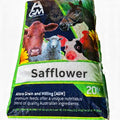 Bag of Allora Grain and Milling (AGM) safflower feed with images of animals on a white background