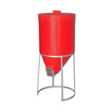 Red cylindrical 200 litre mini silo with galvanised metal stand