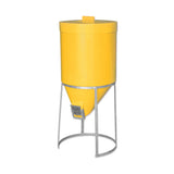 Yellow cylindrical 200 litre mini silo with galvanised metal stand