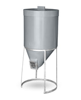 Gray cylindrical 200 litre mini silo with galvanised metal stand