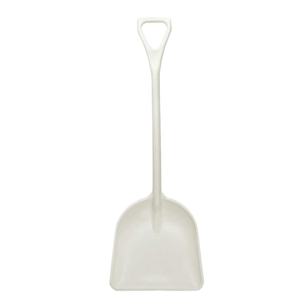 White plastic grain shovel on a white background