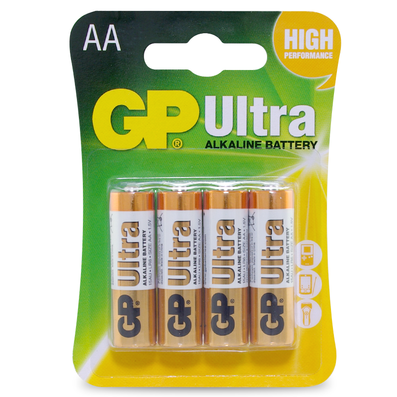 Battery 1.5V Ultra Alkaline AA GP Brand Card of 4.