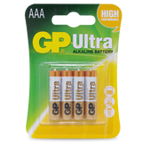 Battery 1.5V Ultra Alkaline AAA GP Brand Card of 4.