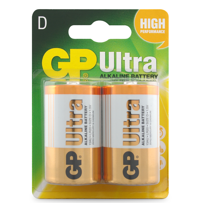 Battery 1.5V Ultra Alkaline D GP Brand Card of 2.