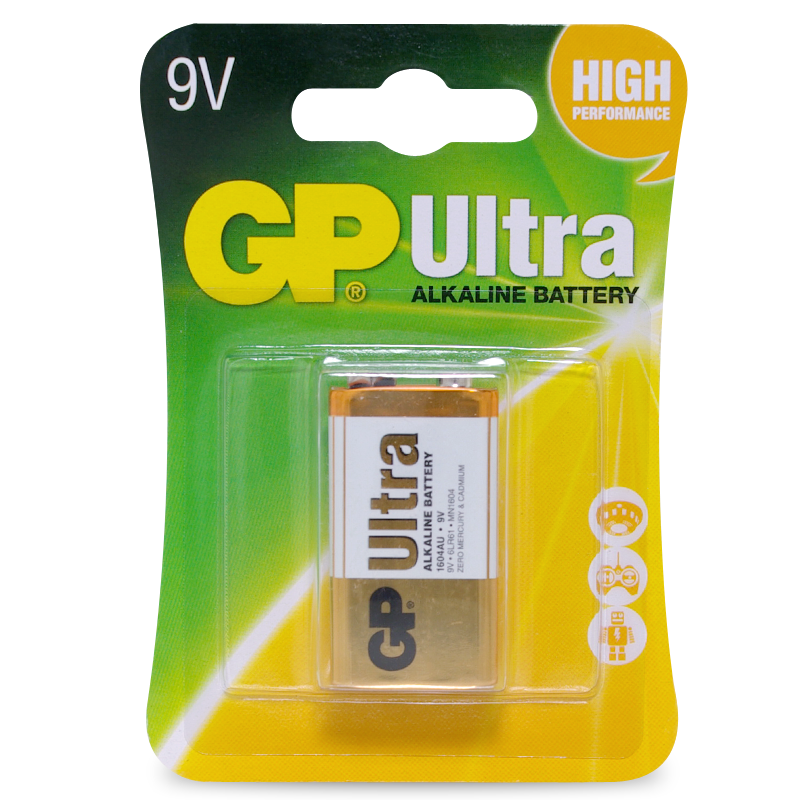 Battery 9V Ultra Alkaline GP Brand Card of 1.