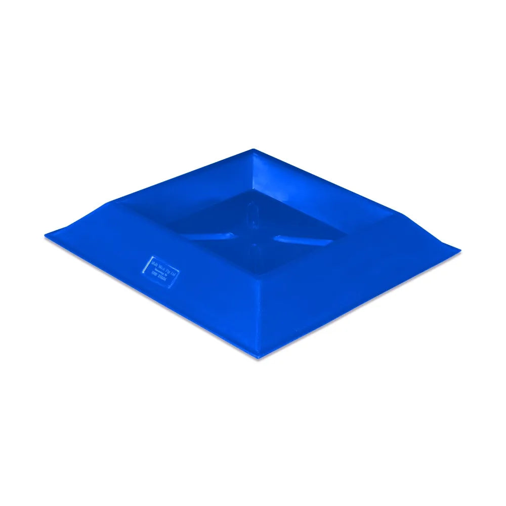 Blue square plastic animal trough on a white background