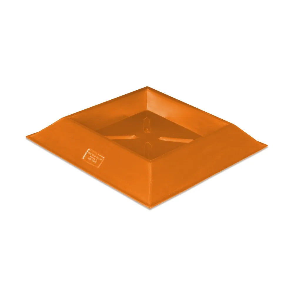 Orange square plastic animal trough on a white background