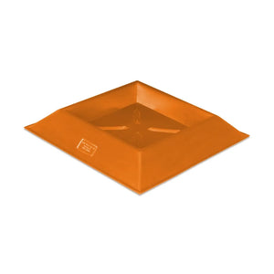 Orange square plastic animal trough on a white background