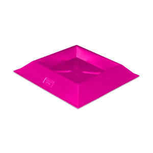 Pink square plastic animal trough on a white background