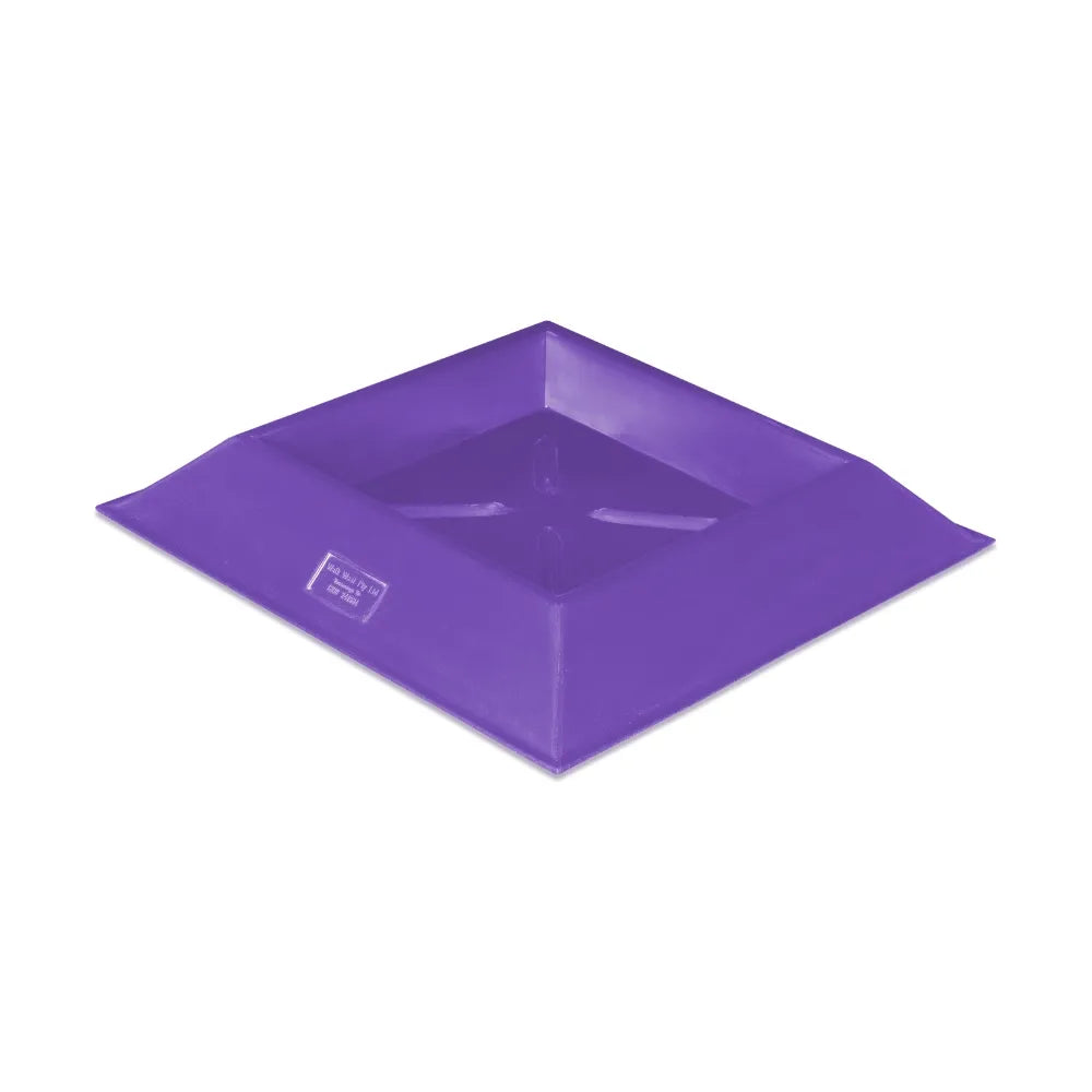 Purple square plastic animal trough on a white background