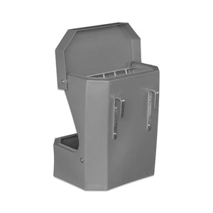 Gray plastic feeder on a white background