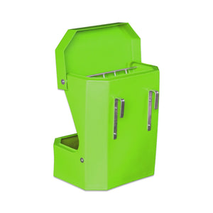 Lime green pet feeder on a white background
