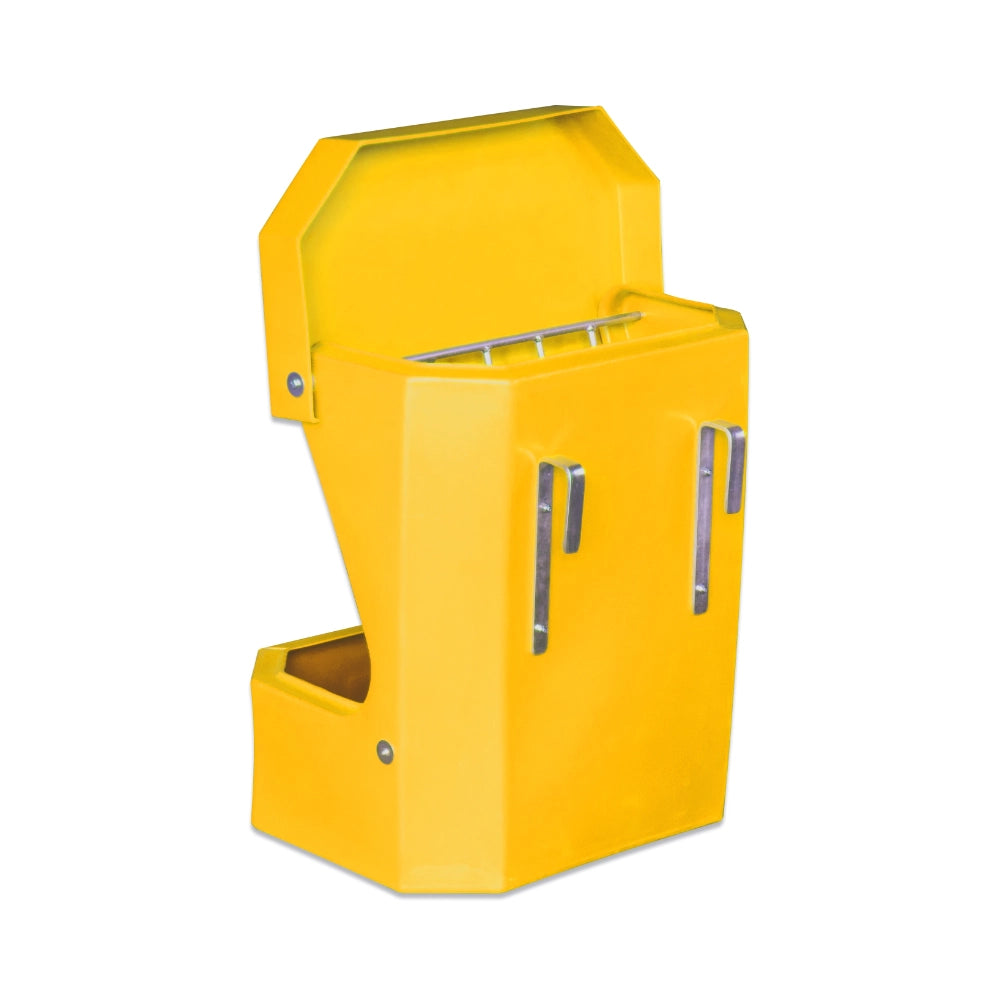 Yellow horse hay feeder with a white background