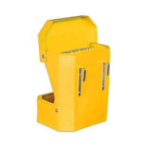 Yellow horse hay feeder with a white background