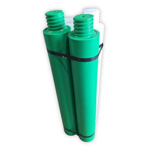 Green and white plastic Cavaletti Jump Pole on a white background