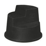 Black plastic step stool on a white background