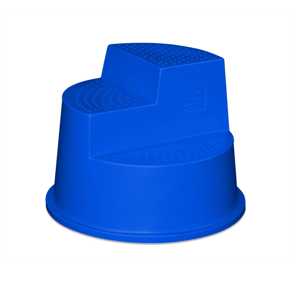 Blue plastic step stool on a white background