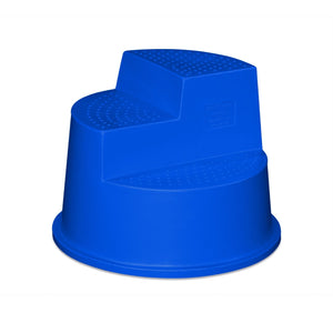 Blue plastic step stool on a white background