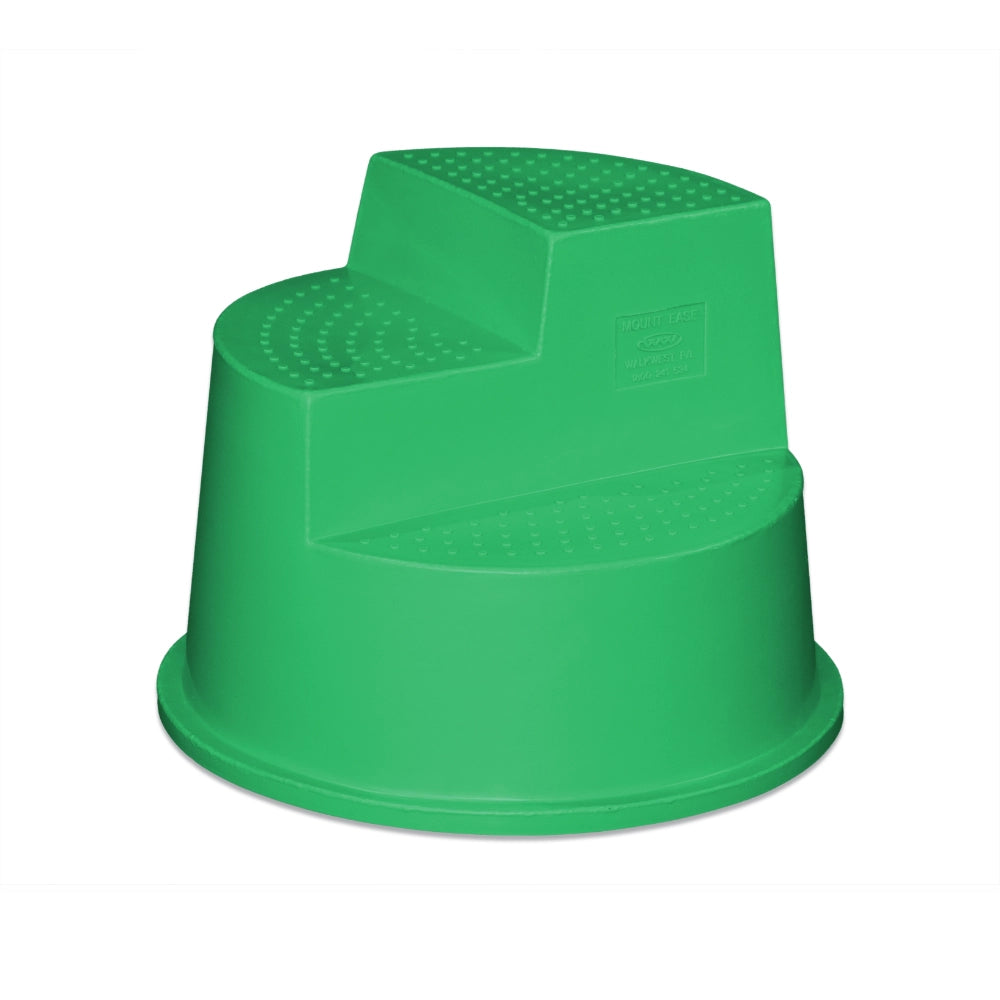 Green plastic step stool on a white background