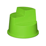 Lime green plastic step stool on a white background