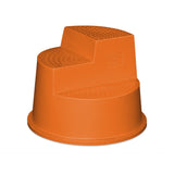 Orange plastic step stool with textured surface on a white background