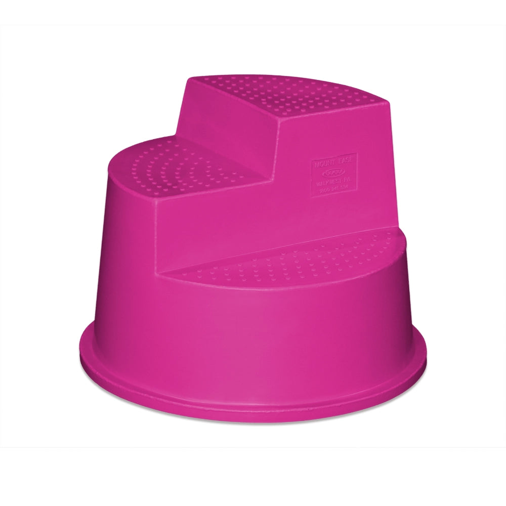 Pink plastic step stool on a white background