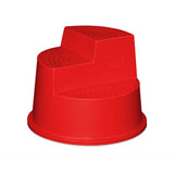 Red plastic step stool on a white background