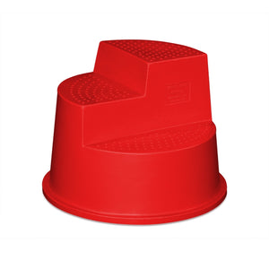 Red plastic step stool on a white background